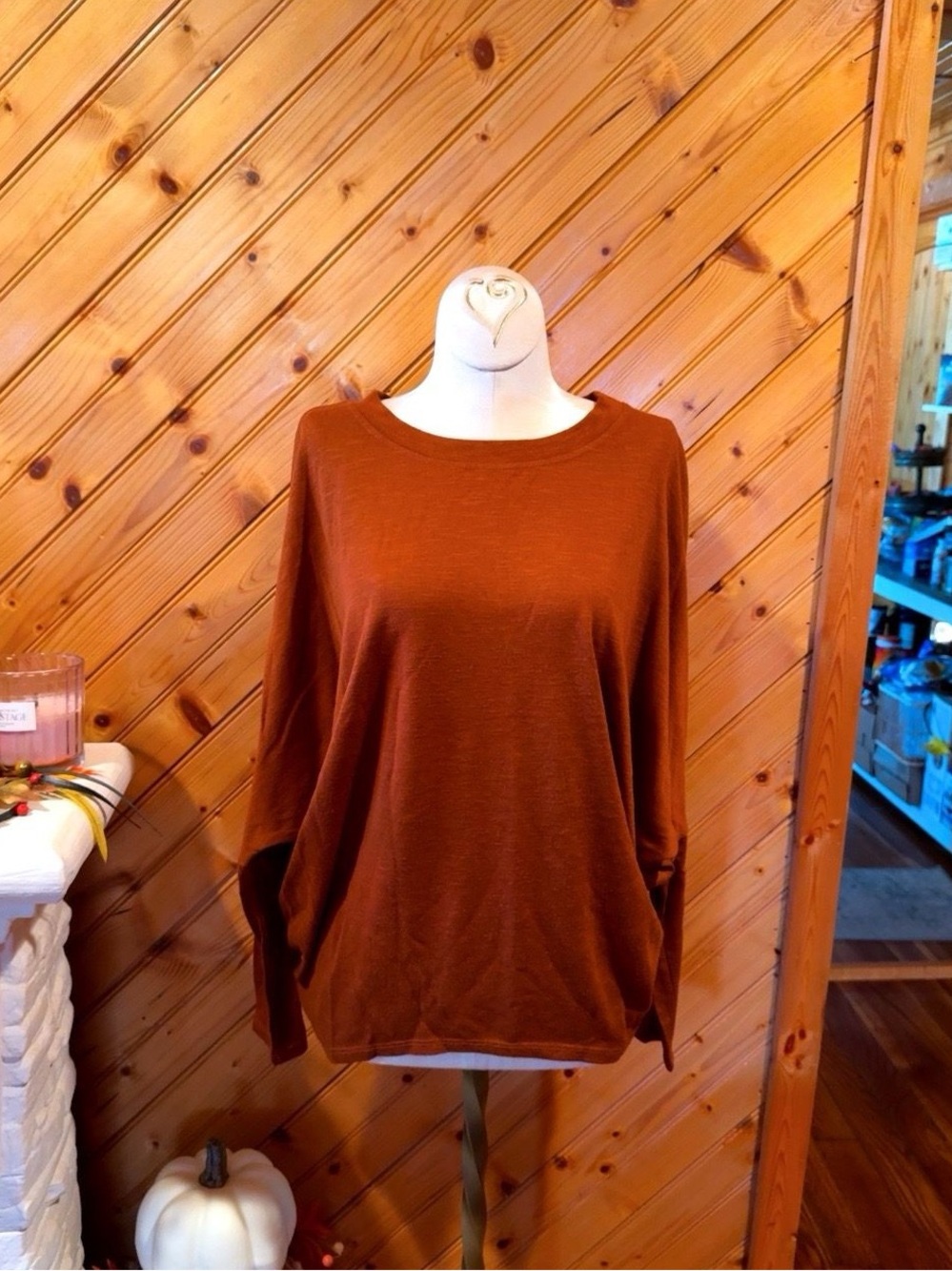 A. Byer Rust Oversized High Low Tunic Top Medium Dolman Sleeve